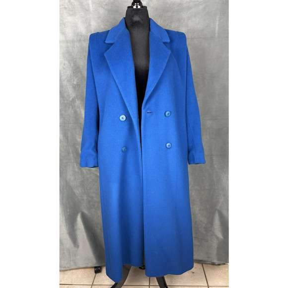 Vintage Ferncroft Full Length Wool Coat Women's 10 Cobalt Blue Double Breasted - Picture 2 of 15